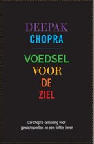 Boekcover 'Voedsel voor de ziel' van Deepak Chopra in regenboogkleuren op een zwarte achtergrond.