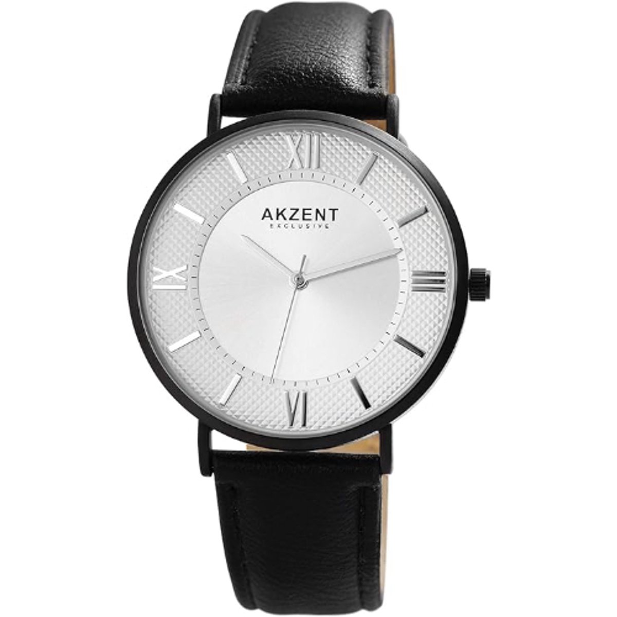 Akzent-2900182-001-Herenhorloge-zwart-witte wijzerplaat-Romeinse cijfers-diameter 41 mm-3 atm waterdicht