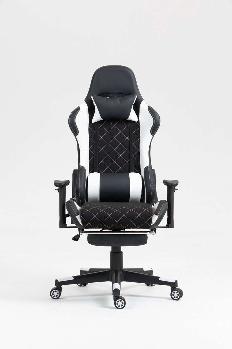 VDD Gaming Gamestoel Ergonomisch Zwart-Wit met Voetsteun - afbeelding 2