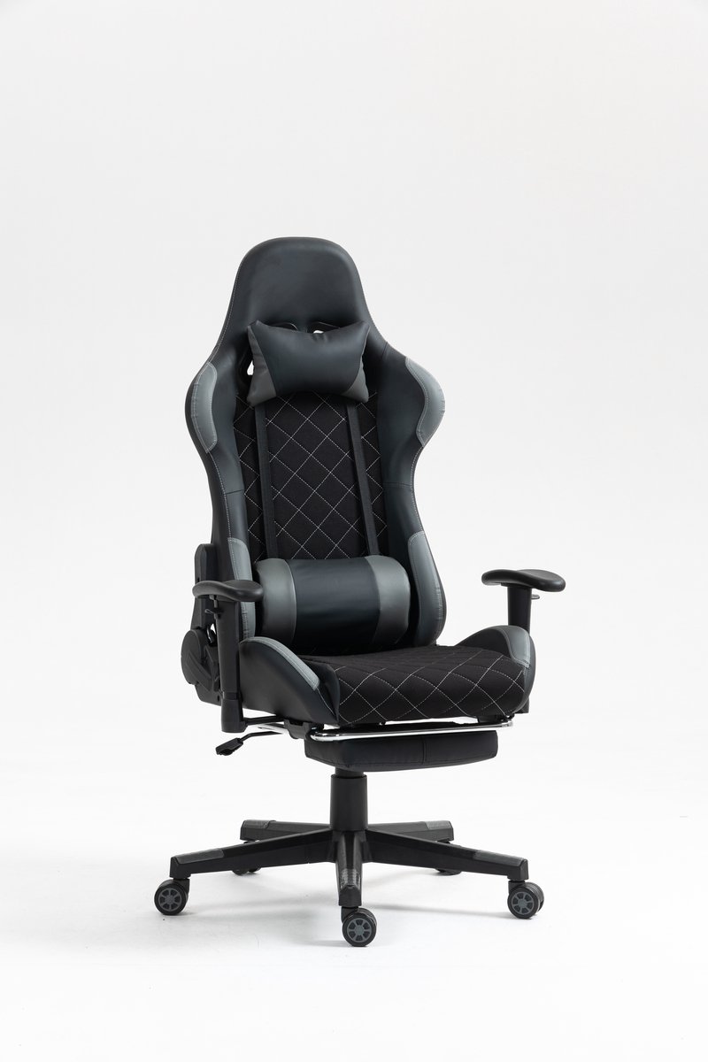 VDD Gaming - Gamestoel - Gamestoel met Voetsteun - Gamestoel zwart - Gaming Stoel - Bureaustoel gaming - Ergonomische Bureaustoel - Met Nekkussen & Verstelbaar Rugkussen - Game stoel Met Voetsteun - Ergonomische Game Stoel - Draaistoel- Zwart & Grijs – foto 6