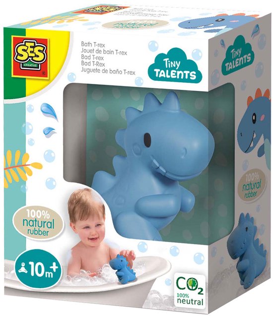 SES - Tiny Talents - Badspeelgoed T-rex - 100% natuurlijk rubber dino - zacht en veilig materiaal - ftalaat- en PVC vrij - gesloten speeltje - Speelgoed 1 jaar van SES — afbeelding 2