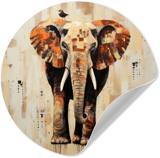 WallCircle® - Behangcirkel 50x50 cm - Muurstickers Olifant - Slurf - Mozaïek - Abstract - Muurcirkel woonkamer - Wandcirkel slaapkamer - Kamer decoratie zelfklevend - Muurdecoratie accessoires