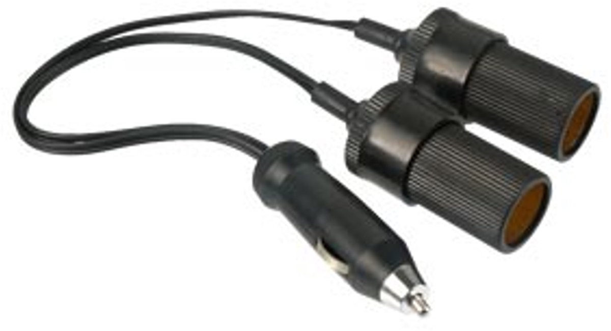 Sigarettenaanstekerplug splitter met 2 12-24V poorten / zwart - 0,20 meter