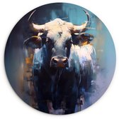 WallCircle® Wandcirkel 120x120 cm - Muurcirkel Stier - Zwart - Abstract - Horens - Muurdecoratie woonkamer - Wanddecoratie slaapkamer - Kamer decoratie accessoires - Ronde schilderijen XXL