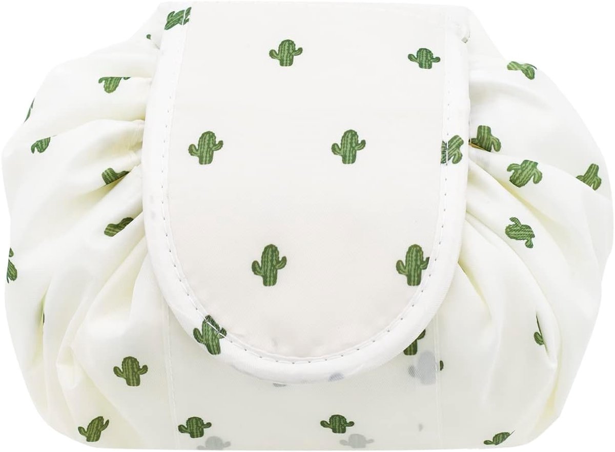 Ibenzoa® Organisatie Tas voor Cosmetica - Witte Cactus Motief, Sluiting met Klittenband