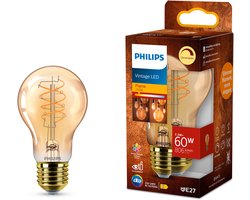 Philips Vintage LED - Dimbare lamp - 60W - Extra warmwit licht: 2200K - E27 fitting - Amberkleurig glas - Standaard lampvorm