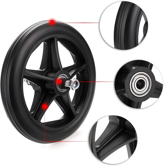Kruiwagenwiel - 2 Stuks -15 cm - Met schroefstang - Vervangende Rolstoelwielen - Wiel - Rolstoelaccessoires - Antislip - Rubberen - Zwart - Voor rollator, rolstoelen en eenwielers. van Merkloos	 — afbeelding 2