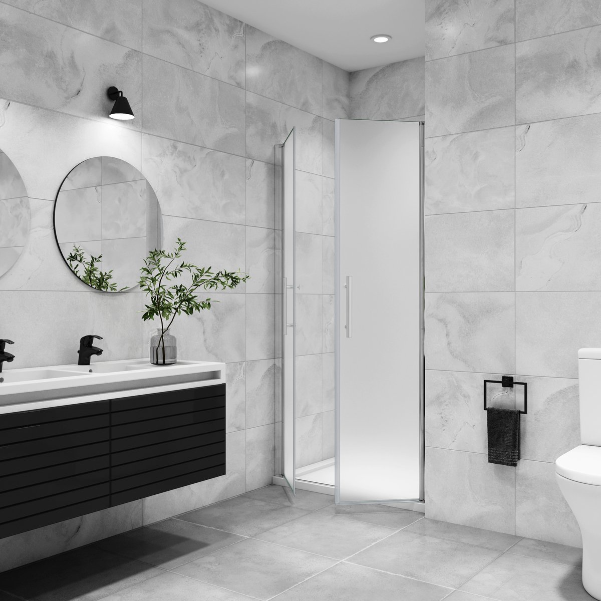 Douchedeur pendeldeur 100x195cm niche 6mm gehard glass easyclean glanzend chroom aluminium profiel-Matte veiligheidsfolie