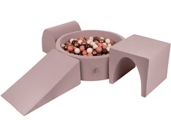 KiddyMoon Speeltuin PPZP-OK30D-124 met ballen heide: bruin-koper-pastel-beige-blond zwembad 300/club L/groef/tunnel