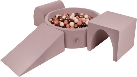 KiddyMoon Speeltuin PPZP-OK30D-124 met ballen heide: bruin-koper-pastel-beige-blond zwembad 300/club L/groef/tunnel