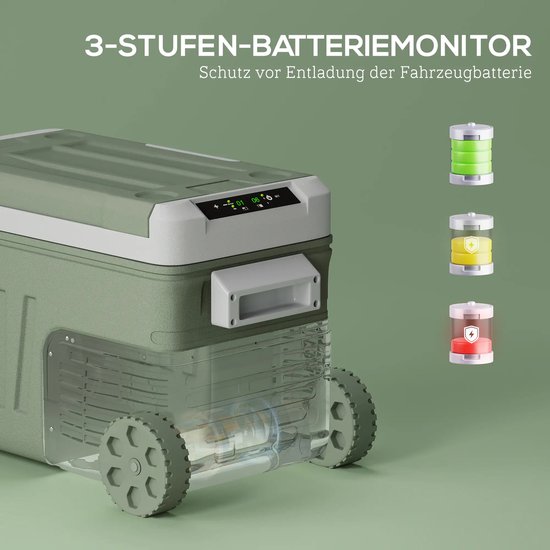 Compressor Koelbox - 33 L - Campingkoelkast - AC/DC - 12V-24V/100-240V - Draagbare autokoelkast met 2 compartimenten en wielen - Reiskoelbox - Groen van Merkloos — afbeelding 5