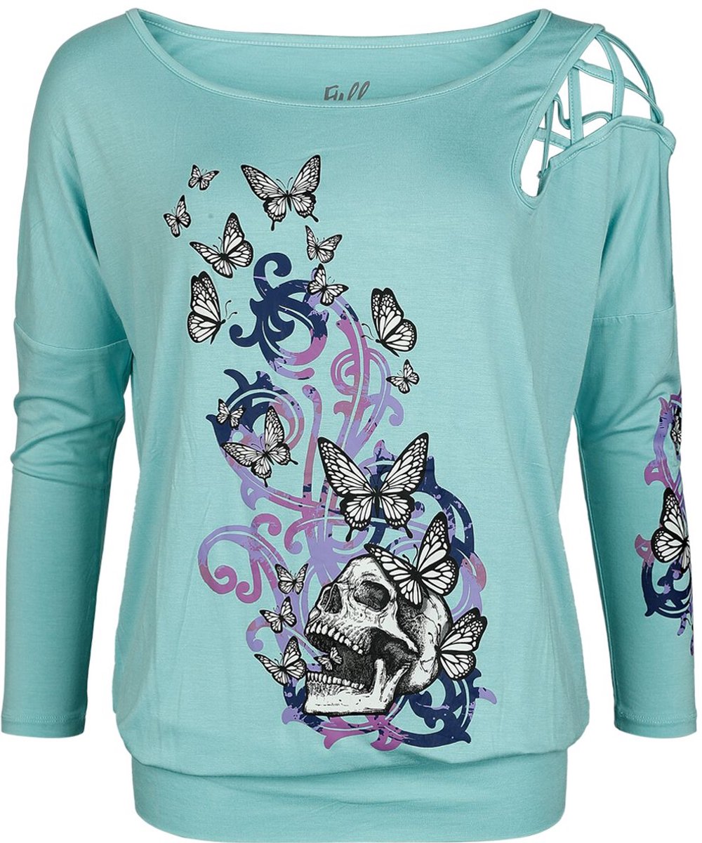 Full Volume lichtblauw lang shirt met cold shoulder en sierlinten - Dames - S