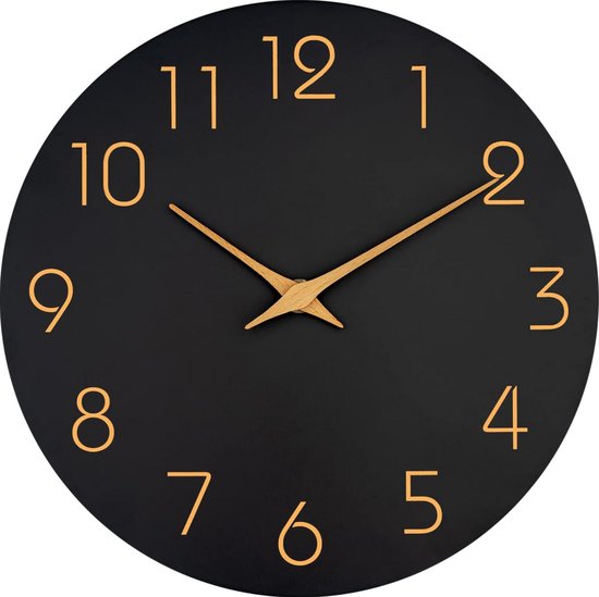 Horloge murale Tyme à aiguilles en bois - 20 cm - Klok moderne - Analogique - Silencieuse - Horloge murale - Quartz - Bois Zwart