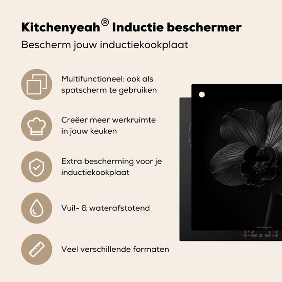 KitchenYeah® Protection plaque induction 60x55 cm - Noir - Fleur - Orchidée - Protege plaque de cuisson - Couvre plaque induction - Protecteur d'induction - Cuisine