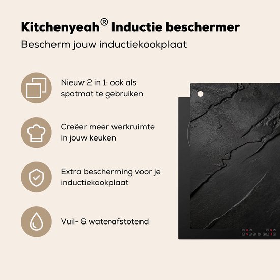 KitchenYeah® Protection plaque induction 80x55 cm - Noir - Pierre - Béton - Protege plaque de cuisson - Couvre plaque induction - Protecteur d'induction - Cuisine