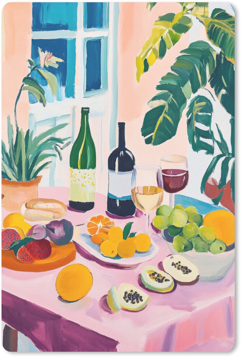 Muismat 18x27 cm - Mousepad Tafel - Wijn - Fruit - Muismatten