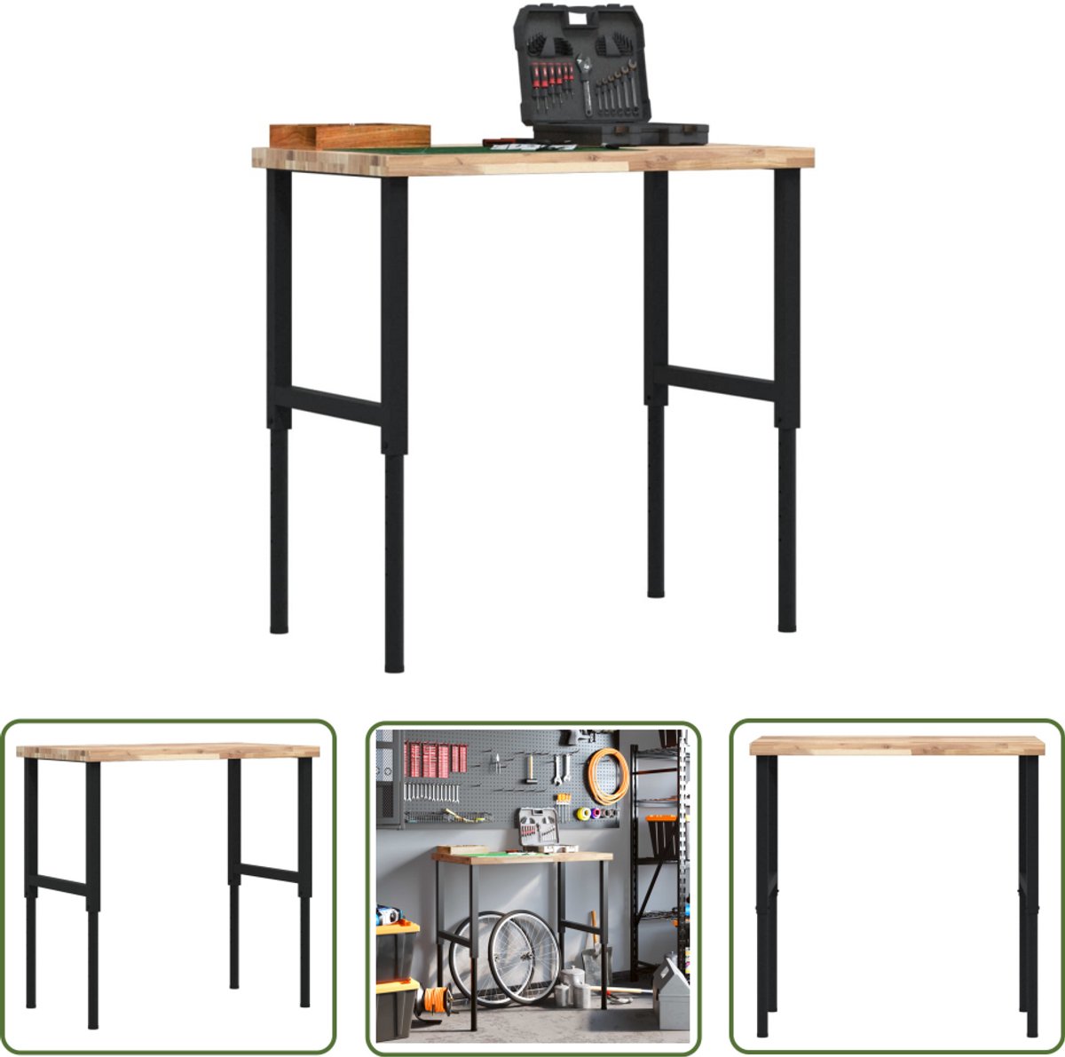 The Living Store Werkbank rechthoekig 100x60x(73-99,5) cm massief acaciahout - Werkbank - Houten Werkbank - Acacia Hout - Robuuste Werkbank - Multifunctionele Werkbank