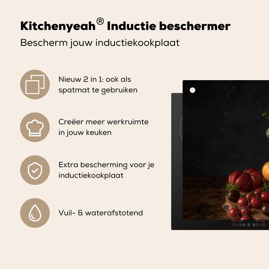 KitchenYeah® Protection plaque induction 89.6x51.6 cm - Nature morte - Basilic - Légumes - Protege plaque de cuisson - Couvre plaque induction - Protecteur d'induction - Cuisine