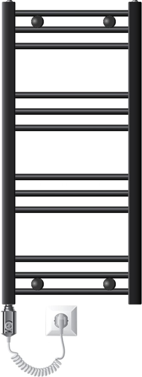 Elektrische badkamerradiator met verwarmingselement 600W 400x800 mm antraciet recht met zijaansluiting LuxeBath