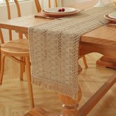 Tafelloper in Boheemse stijl met kwastjes - tafelloper met linnen weving - tafelloper met holle tafelkleed in landelijke stijl - geschikt voor de eettafel in de lente, woondecoratie - 30x240cm