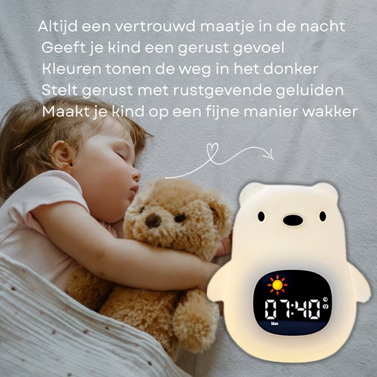 BABIVA® Premium Beer -Slaaptrainer -Slaapwekker en Nachtlampje kinderen - BPA Vrij-Slaapvriend van je kind-White noise & slaapliedjes-Draadloze-8 Kleursignalen-Touchbediening -Wasbaar-Timerfunctie - Slaaphulp voor kinderen-Usb- Veilige siliconen — afbeelding 4