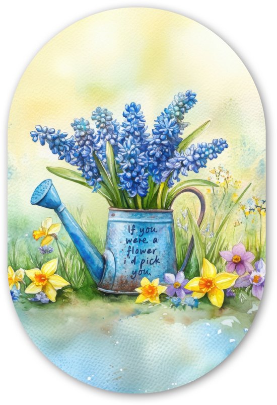 Muurovaal 60x90 cm - Ovale wanddecoratie Lavendelbloemen - Quote - Gieter - Ovalen schilderij - Muurdecoratie woonkamer - Kamer decoratie - Schilderijen - Wandcirkel