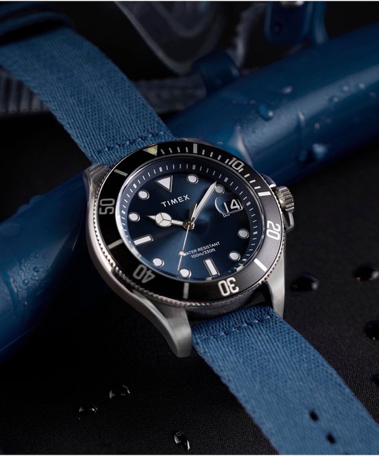 Montre analogique à quartz Timex Harborside Coast, boîtier Blauw : 100 % laiton à faible teneur en plomb | Bracelet : 100 % matériau recyclé 43 mm TW2W62600AJ, TW2W62700AJ