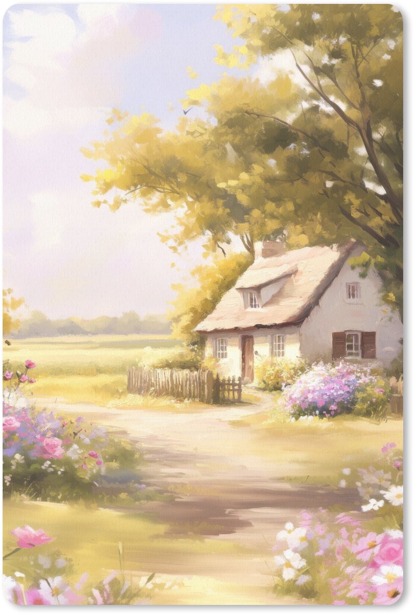 Muismat 18x27 cm - Mousepad Huisje - Hout - Bloemen - Muismatten