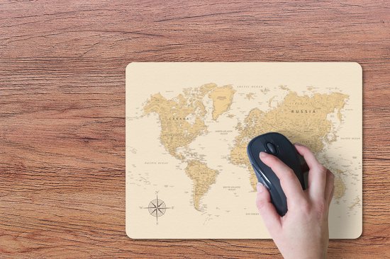 Bureau onderlegger 40x30 cm - Muismat Wereldkaart - Realistisch - Beige - Bureaulegger xl - Desk mat beschermer - Computer muismatten