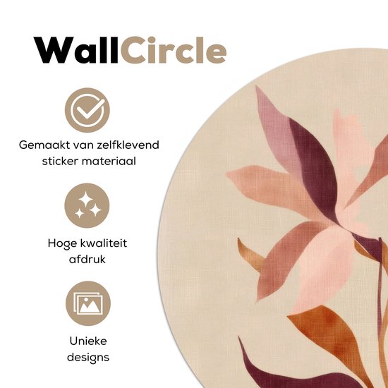 WallCircle® - Papier peint cercle 80x80 cm - Stickers muraux Fleurs - Feuilles - Minimaliste - Rose - Cercle mural salon - Cercle mural chambre - Décoration de chambre autocollante - Accessoires de Décoration murale