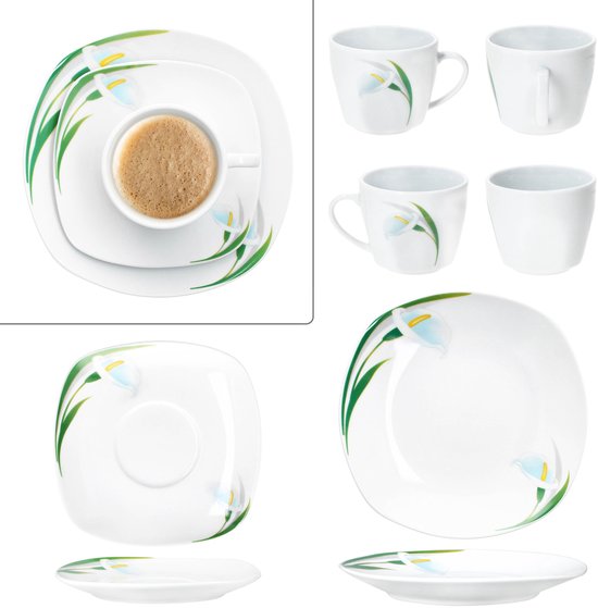Service à café 18 pièces en porcelaine WHITE CALLA pour 6 personnes