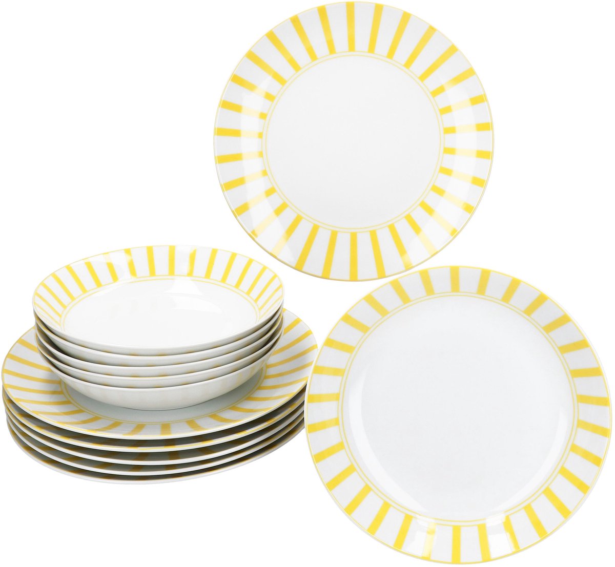 MamboCat 12-delig eetservies SPLIT YELLOW porselein voor 6 personen