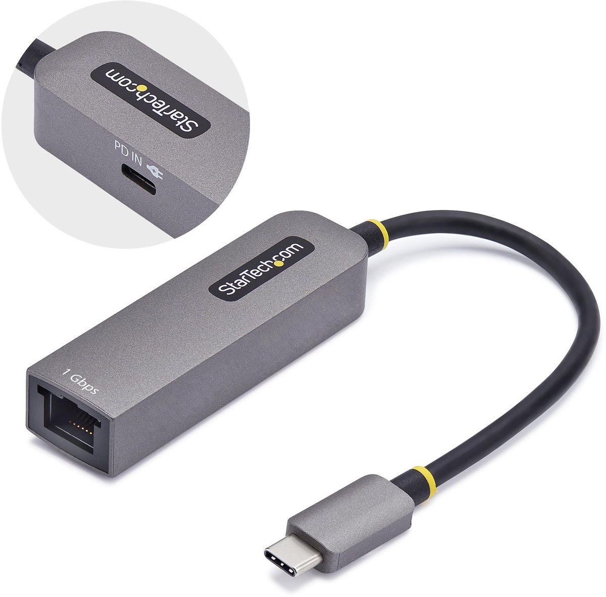 StarTech.com USB-C naar Ethernet Adapter, NIC, 100W PD Pass-Through, USB 3.0 Type-C 1Gbps Multi Speed Netwerk Adapter, Gigabit Ethernet, Thunderbolt Compatibel, Windows & Mac