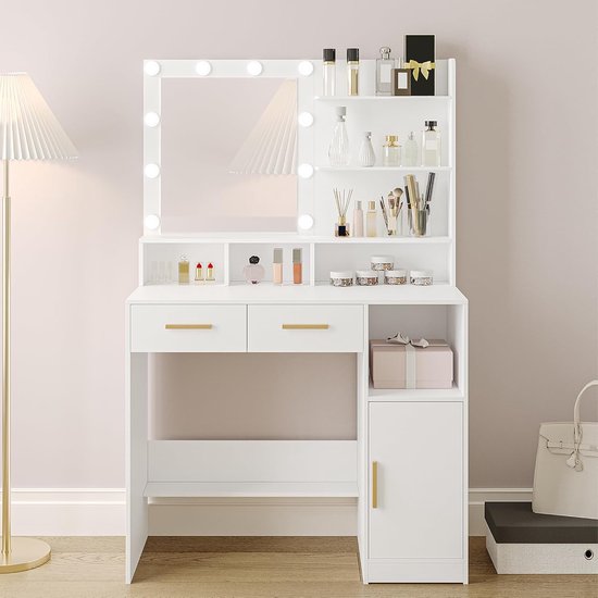 Kaptafel met Spiegel en 10 LED-verlichting - Instelbare Helderheid en ...