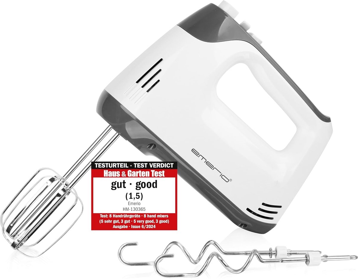 Elektrische handmixer met 400W, 5 snelheden en turboknop, roestvrijstalen gardes en kneedhaken