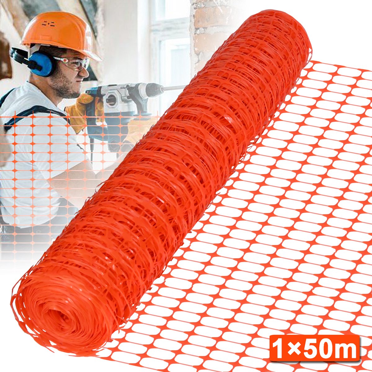 1 x 50m HDPE waarschuwingsnet bouwhek beschermnet barrièrehek bouwplaatshek tuinhek