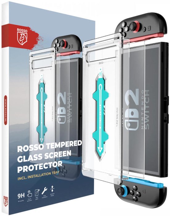 Rosso Screenprotector Geschikt voor Nintendo Switch 2 - 9H Tempered Glass - Beschermglas - Glasplaatje - Case Friendly - Met Installatietray - Eenvoudige montage