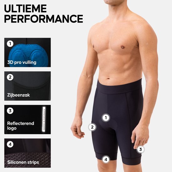 DANISH ENDURANCE Wielershort Heren - 3D Pro Padding - Quick Dry - Voor Lange Afstand Fietsen - Zwart - Maat L van Merkloos — afbeelding 4