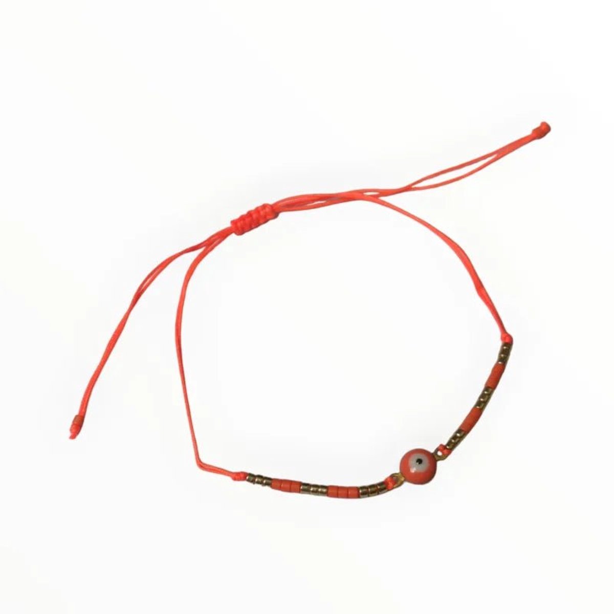Aramat Jewels | Armbanden | Verstelbare Armband Met Boze Oog Steen | Oranje | |2mm | Metaal | Kinderen, Volwassenen | Verkleurd niet