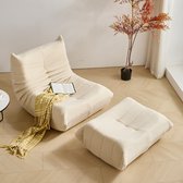 Canapé lounge HAUSS SPOLE - Fauteuil avec dossier et repose-pieds - Chaise longue pour salon et chambre - Adultes- Sans assemblage - 114 x 112 x 82 cm - Polaire Teddy - Beige