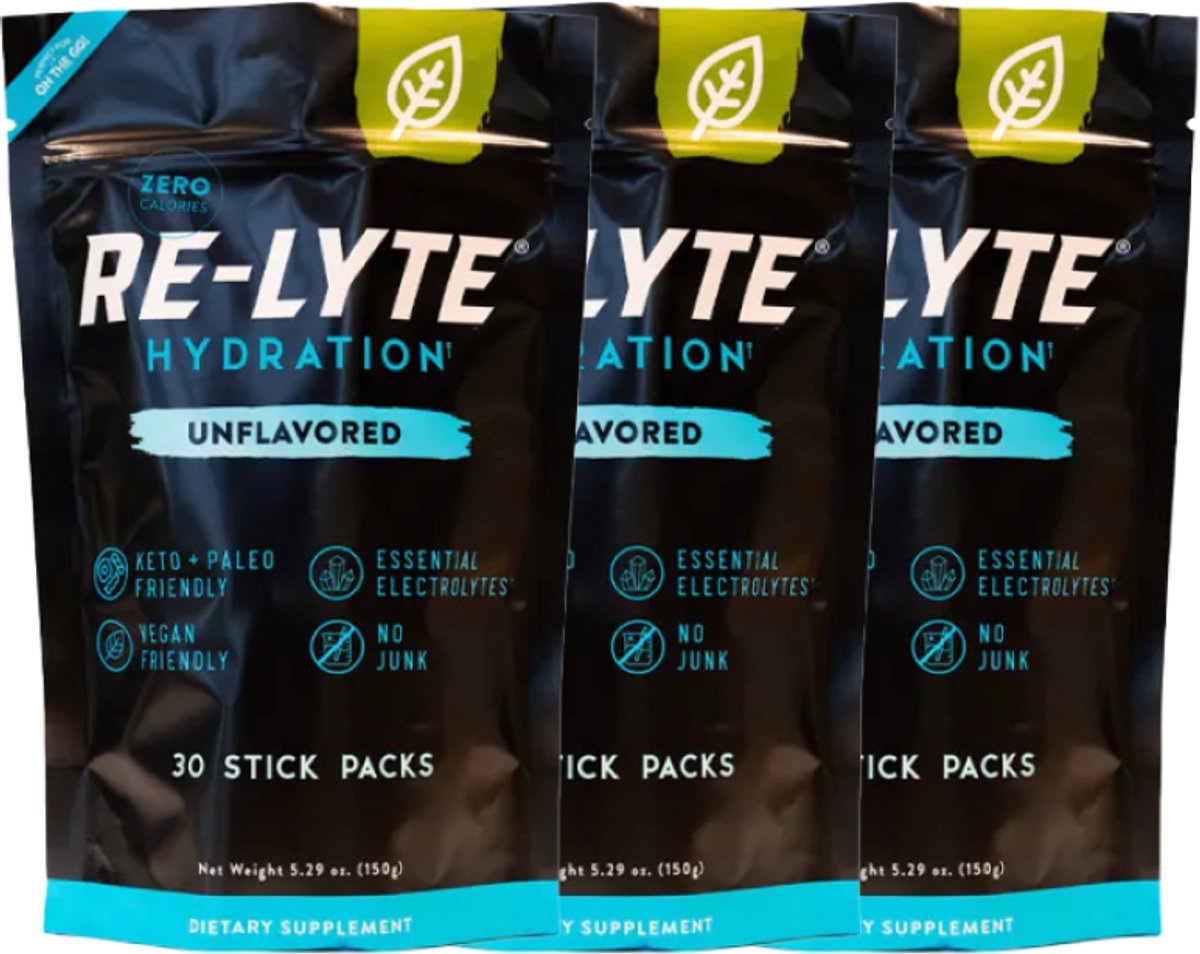 Re-Lyte | Hydration Drink Mix | Unflavored 30 Stick Packs | 3 stuks | 3 x 150 gram