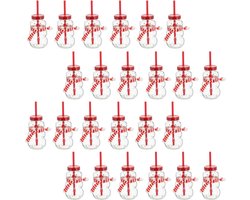 Novaliv 24x glühweinbekers 260 ml Gepersonaliseerde kerstmok met drinkrietje - Sneeuwpop als glühweinmok - Kerstmotief mok met deksel en rietje Kerstmokken handwarmermokken