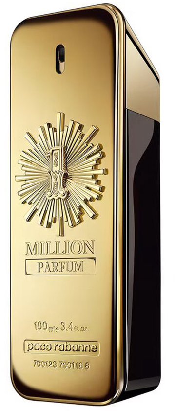 Gouden fles Paco Rabanne 1 Million Parfum met zijkanten van donker glas, 100 ml.