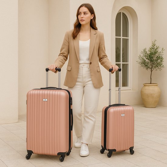 ﻿﻿﻿Slazenger Kofferset 2 Delig - Handbagage Trolley en Ruimbagage Koffer (S + M/L) - ABS Hardcase Koffer Set met 360° Wielen - Cijferslot - Roze