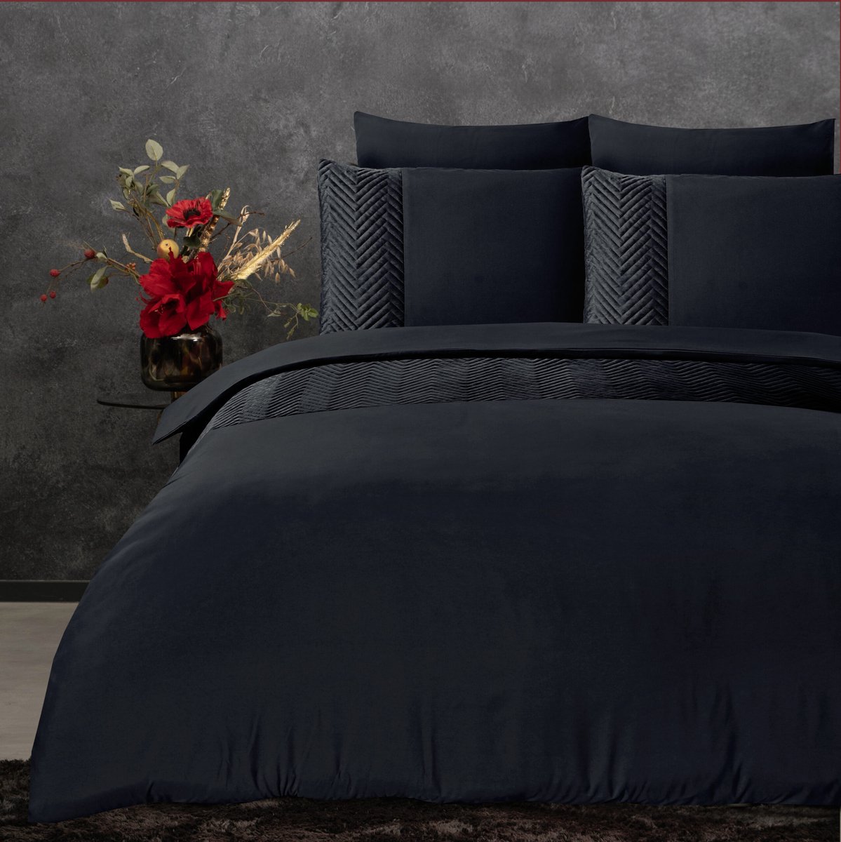 Sleeptime dekbedovertrek Velvet Crossline Zwart 240 x 200/220 cm