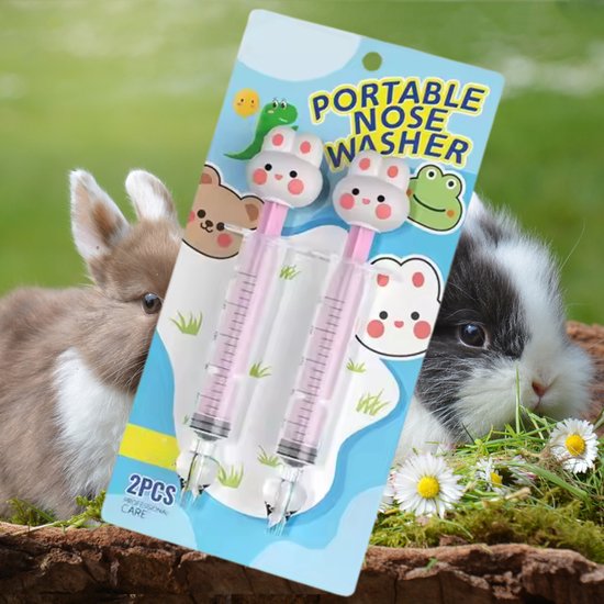 Neusspuiten 2 stuks - Konijn - twee spuiten om neus te spoelen - spuit - neuspomp - herbruikbaar - siliconen tip - neusirrigator - neusspuit - neusdouche - nasale irrigator - snotzuiger - neusspoeling - neusreiniger baby kind volwassenen