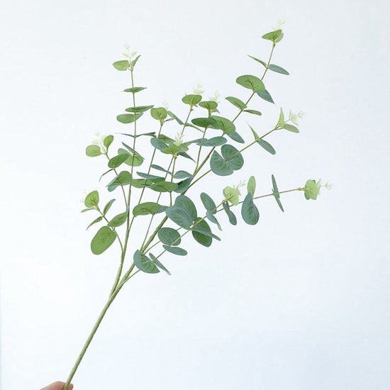 Branche d'eucalyptus - vert - fleurs en soie - 3 tiges - sans entretien - 77 cm - fleurs artificielles
