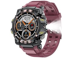 WizBay Premium Select® 1.39Inch Smartwatch Dames Heren - LED Flashlight - Android en iOS - Bluetooth Call - 02 Zuurstof - Bloedruk - Dynamic Hartslag & Slaap Monitor - Message - Magnetic Laden - Smartwatches - Zwart met Aubergine Siliconen Band