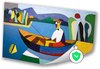 Visser, Kubisme, Boot, Blauw, geel, groen, rood, wit