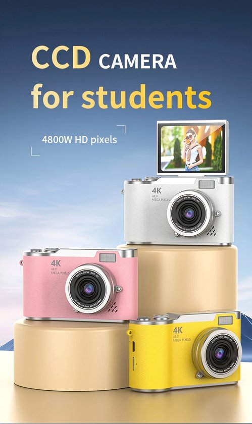 Digitale Camera, 4K HD Vlogcamera Videocamera met 16x Zoom, Vintage CCD
